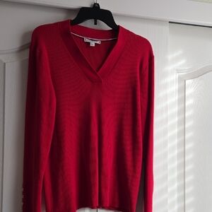 Tommy Hilfiger Women's Red V-Neck Sweater